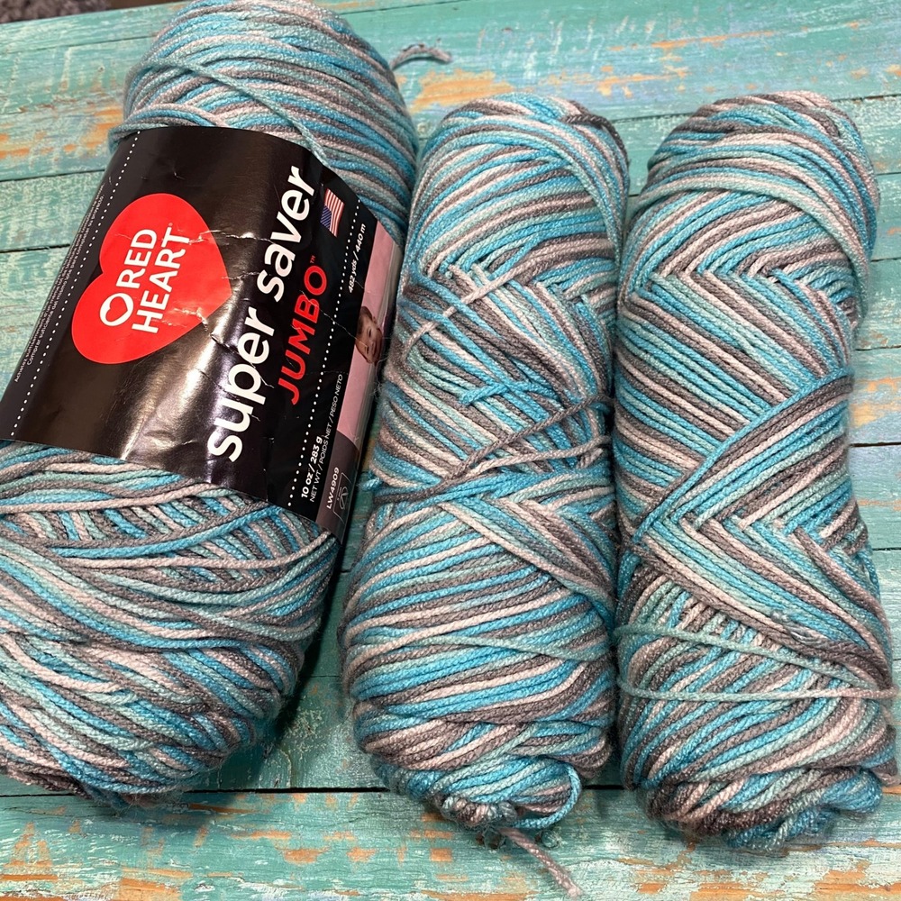 Red Heart Super Saver Jumbo Yarn Icelandic Blue Grey Variegated 3 Skeins
